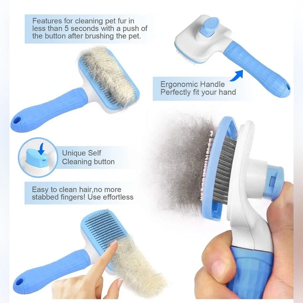 Blue and White Pet Grooming Brush